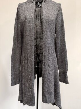 united states sweaters Charcoal Cable Open-Front Hooded Cardigan
